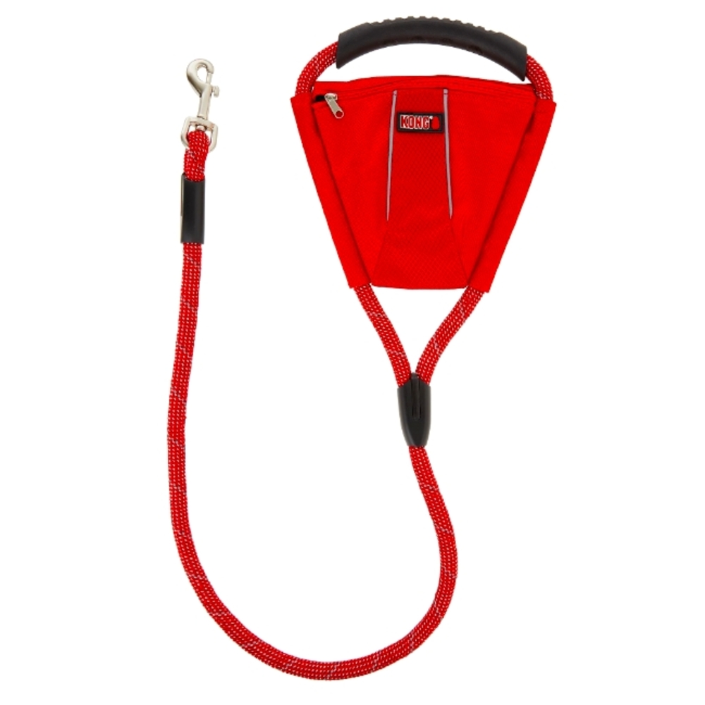 Kong Storage Pocket Rope Dog Leash Comfort+Reflective, 4 Ft Red